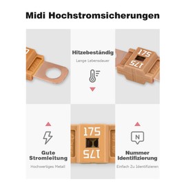 Midi Screw Fuse, Pack of 3 Midi Fuses 2 Pieces ANS Fuse Holder 12V-58V Midi High Current Fuse 50A Amp for Cars, Trucks, Construction Vehicles, Buses, Caravans (175A)