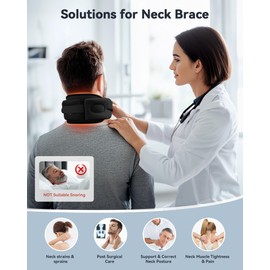 Heated Neck Brace Cervical Collar - Neck Support Brace with Heating Pad, Soft Foam Wraps Keep Vertebrae Stable and Aligned for Relief of Cervical Spine Pressure for Women & Men Black (S Size)