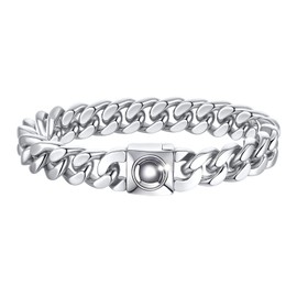 Chunky Cuban Link Chain Bracelet for Men: 9mm Width Silver Stainless Steel Curb Chain's Bracelets, Solid Miami Men's Cuban Handchain Jewelry Gift for Him,Son,Husband,Boyfriend,8.3inch, Box Packed