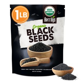 Berrilys Black Cumin Seeds – USDA Certified Organic Nigella Sativa – Kalonji for Baking, Seasoning, and Cooking Dishes – Nutrient-Packed Spice, Versatile Herb for Recipes and Meal Preparation – 16oz