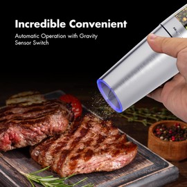 Gravity Salt and Pepper Grinder Set, Electric Shakers Mill Automatic Grinders Battery Operated with Spoon for Kitchen Gift Professional Refillable Adjustable (Electric Gravity 1)