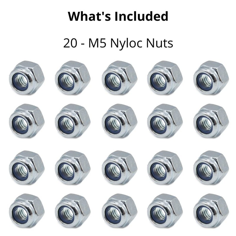M5 Nyloc Steel Nuts, 5mm Self Locking Nuts with Nylon