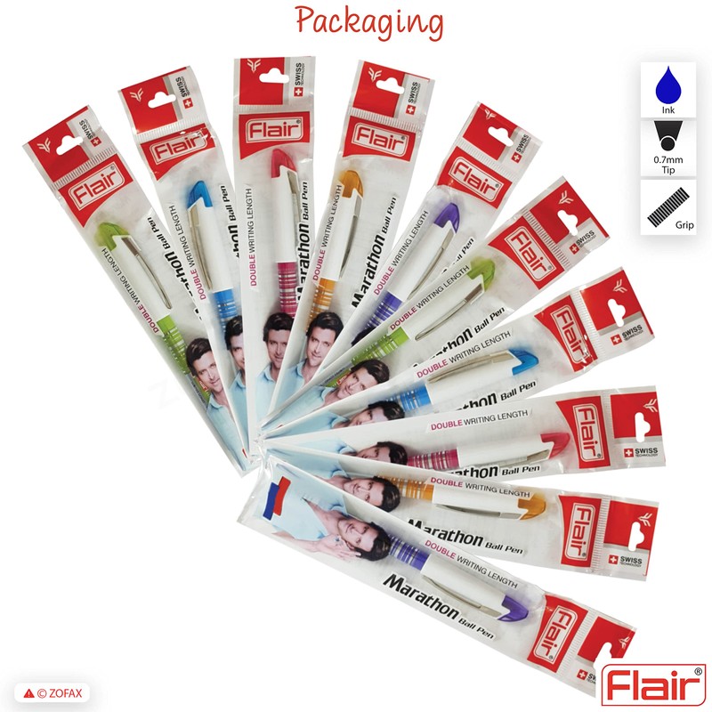 FLAIR Marathon 10 x 0.7mm Fine Point BLUE Ink Biros