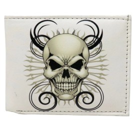 Honeywingz White Skulls Head White Leather Bi-Fold Bifold Wallet
