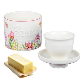 Butter Crock with Lid Butter Crock French Butter with Water Line Butter Container French Butter Crock(Flower)