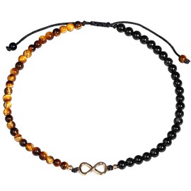 Jewboo Infinity Charm Tiger Eye/Black Obsidian Beaded Beacelet Anklet for Women Beach Foot Crystals and Gemstones Jewelry Adjustable