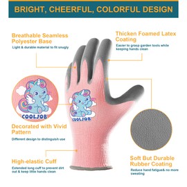 COOLJOB Children's Gloves, 3 Pairs Gardening Gloves for Children, Non-Slip Latex Coating, Kids Work Gloves 6-8 Years (Girls Size M)