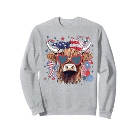 4th Of July Highland Cow Cute American Farm Boys Girls Kids Sweatshirt