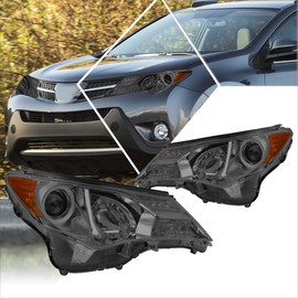 PM PERFORMOTOR 2Pcs Projector Headlights Assembly Compatible with Rav4 13-15 | Headlamps with Smoked Lens Amber Corner
