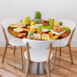 Round Fitted Tablecloth with Elastic Edged Fall Autumn Leaves Outdoor Tablecloth Waterproof Wipeable Table Cloth for Indoor Outdoor Party Picnic Camping Dinner Wedding 45"-45"