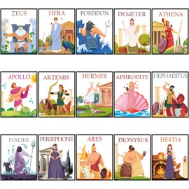 Htabiol Greek Mythology Posters for Classroom, 15pcs Ancient Greek Gods Poster with Information Cards, Greek Mythology Decor, Fit for Olympians Gods Party, Percy Jackson Party - 8x10, Unframed