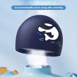 Kids Swimming Cap - Waterproof PU Swimming Cap with Cartoon Pattern - Elastic and Durable - For Kids/Boys/Girls (Ages 3-12)