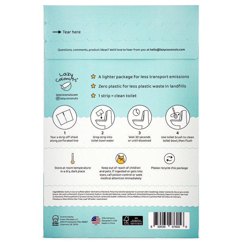 Lazy Coconuts Toilet Bowl Cleaner Strips - 60 Cleans, Plastic-free,