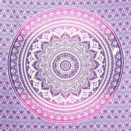 THE ART BOX Mandala Tapestry for Bedroom Wall Decor Wall Hanging Beach Blanket Bed Throw Tapisserie Hippie Room Decor Bohemian Trippy Tapestry Psychedelic, Pink and White, 220x230 Cms