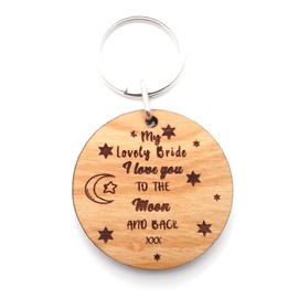 My Lovely Bride I Love You to The Moon and Back Wooden Keyring Key Ring Gifts for Wedding Day from Groom Husband