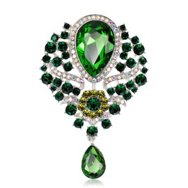 Axmerdal Wedding Bridal Big Crystal Rhinestone Bouquet Brooch Pin for Women (green)