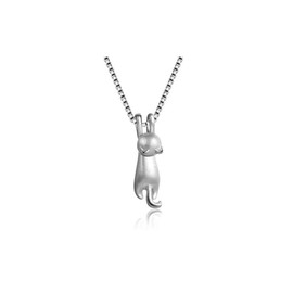 JOYID Cute 3D Solid Cat Pendant Necklace Sweet Tiny Kitty Hanging Cat Copper Hypoallergenic Fashion Jewelry for Women-Matte