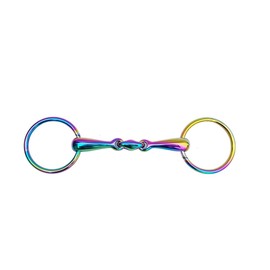 R G EQUESTRIAN TACK Rainbow Multi Color Horse Loose Ring Bit Snaffle Horse Bit with Oval Link Stainless Steel Available in 8 Sizes (4.75 inch)