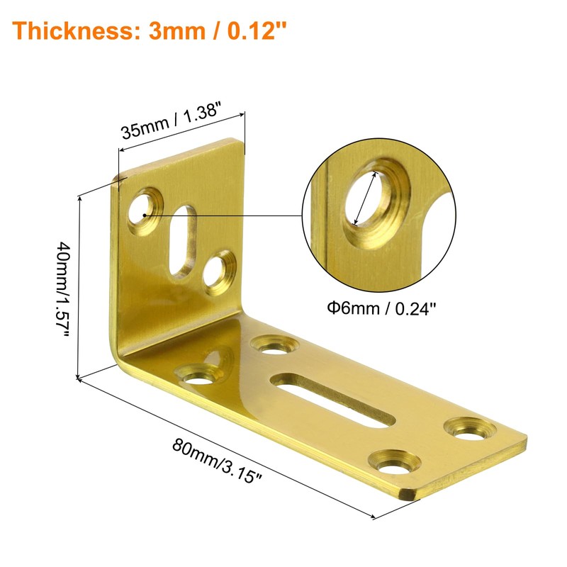 sourcing map L Corner Braces, 2Pcs 80x35x40mm - Stainless Steel