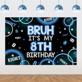 Wonmelody Bruh It’s My 8th Birthday Decor 4.92*3.28ft Bruh It’s My 8th Birthday Backdrop Banner Blue Black 8th Birthday Decor for Boy Happy 8th Birthday Party Supplies Eight Years Old Photo Booth Prop