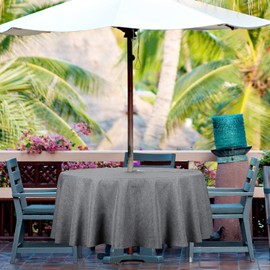 youngseahome Mantel para exteriores, sin arrugas, resistente a las manchas, impermeable, tela de poliéster con cierre agujero para sombrilla para picnic, fiesta, cena, patio jardín (70 pulgadas, redondo, cierre, gris)