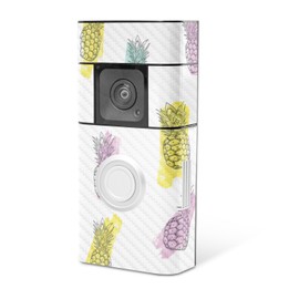 MightySkins Carbon Fiber Skin Compatible with Ring Video Doorbell Plus - Funky Pineapples | Protective, Durable Textured Carbon Fiber Finish | Easy to Apply