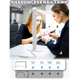 STOLAS Half Moon Light for Nail Desk with Phone Holder, 14 inch Height 3 Modes 3000K-6000K Dimmable LED Light, Desk Lamp for Nail Tech (White)
