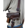 Barsony Horizontal Brown Leather Shoulder Holster w/Dbl Mag Pouch for