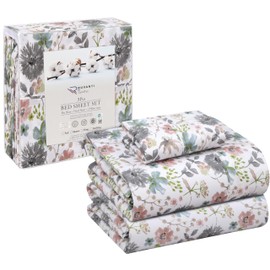 RUVANTI 100% Cotton King Size Sheets Set, 4 Pieces, Soft & Breathable Percale Weave Bedding, Deep Pocket 16", Hotel Standard, Crisp Cool Feel, Durable, Perfect Floral Bed Sheet, Dandelion Field