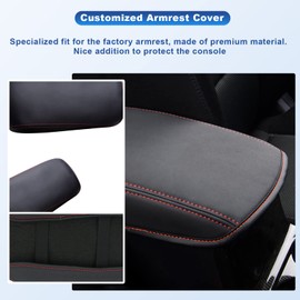 CDEFG 2024 2025 CX-5 Center Console Cover Armrest Pad Compatible with 2018-2023 2024 2025 Mazda CX5 CX-5 Console Lid Protective Cover Black Leather Scratch Resistance (Red Line)