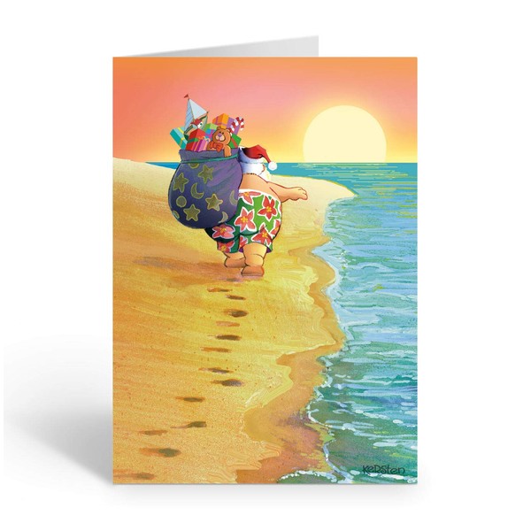 Stonehouse Collection Personalized Santa Beach Walk Christmas Card - Beach Sunset- 24 Christmas Cards & Envelopes (24)