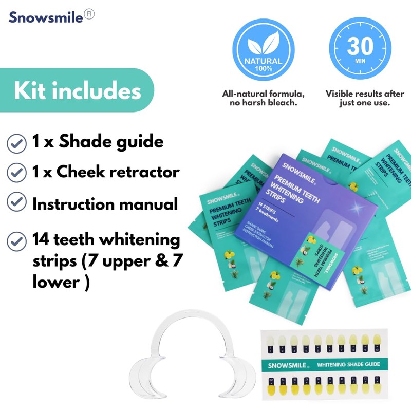 SnowSmile Teeth Whitening Strips, Peroxide Free, Enamel Safe, 14 Strips