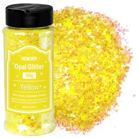 HEMOER Yellow Opal Glitter, 100 g Chunky Sequin Glitter, Craft Glitter for Resin, Face, Nails, Body, Crafts, Slime Festival Party Art, Glitter Powder for Nails Glitter