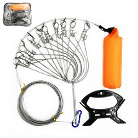 Milepetus 5 in 1 Stainless Steel Fishing Stringer Live Fish Lock,Steel Ropes Large Fish Lock w/Float and Plastic Handle,5 Snaps / 10 Snaps Available (5 Snaps)
