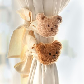 champracer Boho Curtain Clips, Tiebacks Rope, Pack of 2 Cartoon Bear Curtain Holders, Cute Animals for Curtains, Decorative Curtain Holders for Children's Room, Living Room & Home Decoration (Coffee