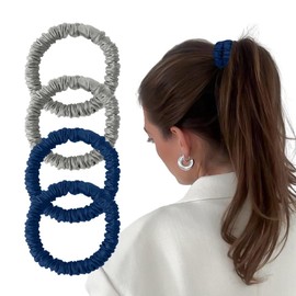 Kafteri Mulberry Silk Scrunchies for Women 4 PACK, Silk Hair Ties Non Slip, Black Small Thin Silk Scrunchies, Silk Hair Scrunchies No Damage,Soft Silk Scrunchies for Hair Sleep (2gray 2blue)