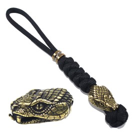 Hand Woven Paracord Knife Lanyards With Brass Snake Head Bead Paracord Lanyard for Knife EDC Tools Tactical Lanyards (Black, 5 INCHES)