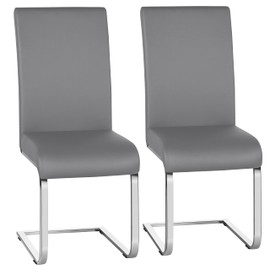 Yaheetech Dining Chairs Set of 2 Modern Faux Leather Upholstered Dining Room Chairs with High Back and Metal Chrome Legs for Kitchen/Living Room/Restaurant, Light Gray