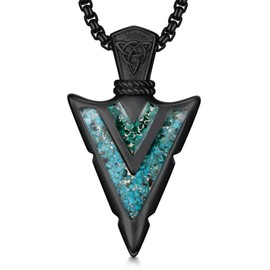 Suiknsn Black Arrowhead Necklace for Men Women 925 Sterling Silver Turquoise Malachite Celtic Arrow Pendant Amulet Norse Jewelry Gifts Native American Necklace for Men Christmas Stocking Stuffers