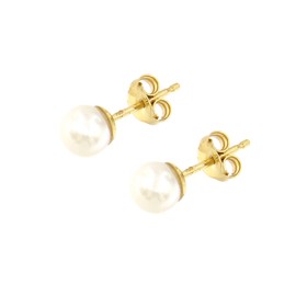 Lucchetta Elegant Earrings in 18K Yellow Gold with Real Freshwater Pearls in 5, 6 and 7 mm Size for Women and Girls, Yellow Gold, Pearl