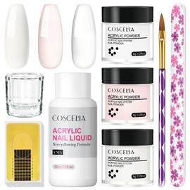 COSCELIA Acrylic Nail Kit for Beginners Nail Kit Acrylic Set White Pink Clear Acrylic Powder with Nail Brush Nail Forms Acrylic Nail Supplies with Everything for Nails Extension DIY at Home Salon