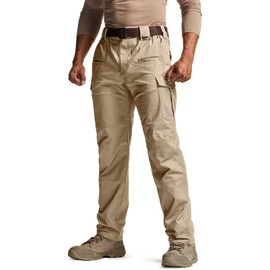 CQR Men's Flex Stretch Tactical Pants, Water Resistant Ripstop Cargo Pants, Lightweight EDC Outdoor Work Hiking Pants, Tac-Stretch Cargo Khaki, 38W x 30L