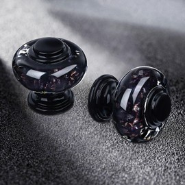 Chicwing 12 Pack Black Cabinet Knobs, 1-3/8 Inch(36mm) Decorative Crystal Dresser Drawer Knobs, Vintage Round Black Knobs and Pulls with Two Different Sizes Screws for Easy Installation