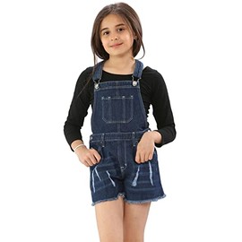 True Face Girls Dungarees Denim Sleeveless Kids Bibs & Braces Cotton Jeans Pant Short Children Dress 13/14 Years Dark Blue