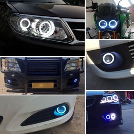 OtpOutopa 2PCS Angel Eagle Eye LED Lights Fog Light Bulbs, 2.5"/3"/3.5" DIY Daytime Running Lights COB 30W 7000K 1200LM DRL Lamps for Car Motorcycle Truck Boat (3.5inch,Ice Blue Circle White Light)