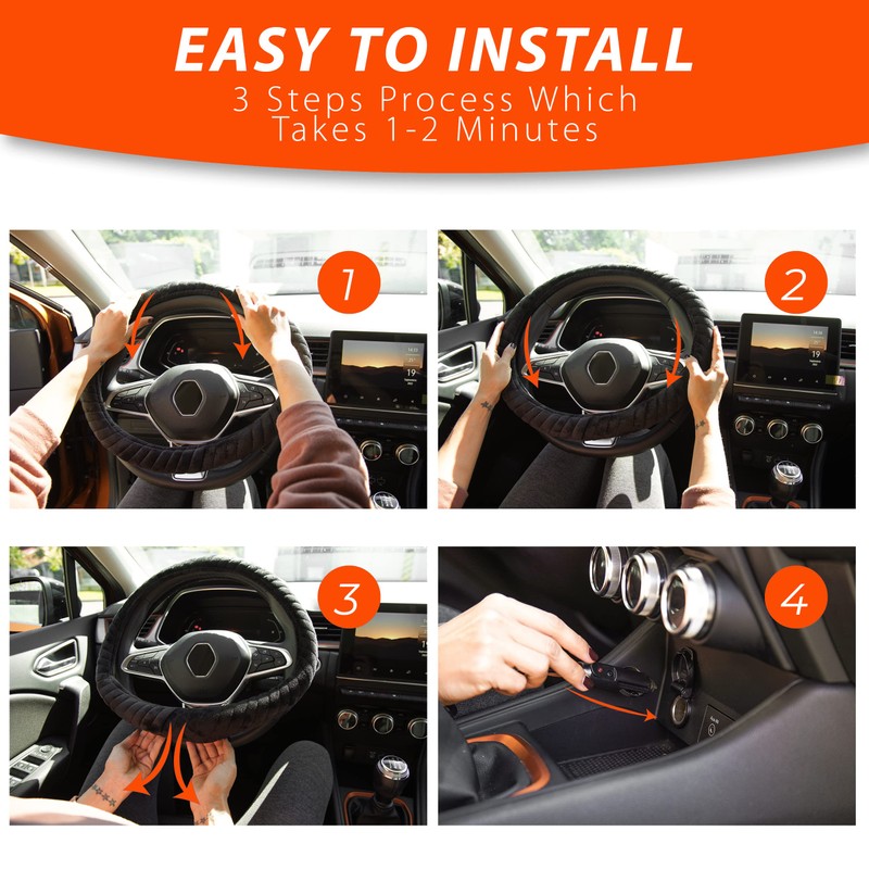 ZONETECH Car Heated Steering Wheel Cover 12V - Vehicle Hand