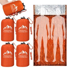 Oudain 6 Pcs XL Emergency Sleeping Bag 94.5" x 49.2" Waterproof Survival Sleeping Bag with Whistle Carabiner Portable Thermal Bivy Sack Emergency Blankets for Camping Hiking Outdoor (Orange)