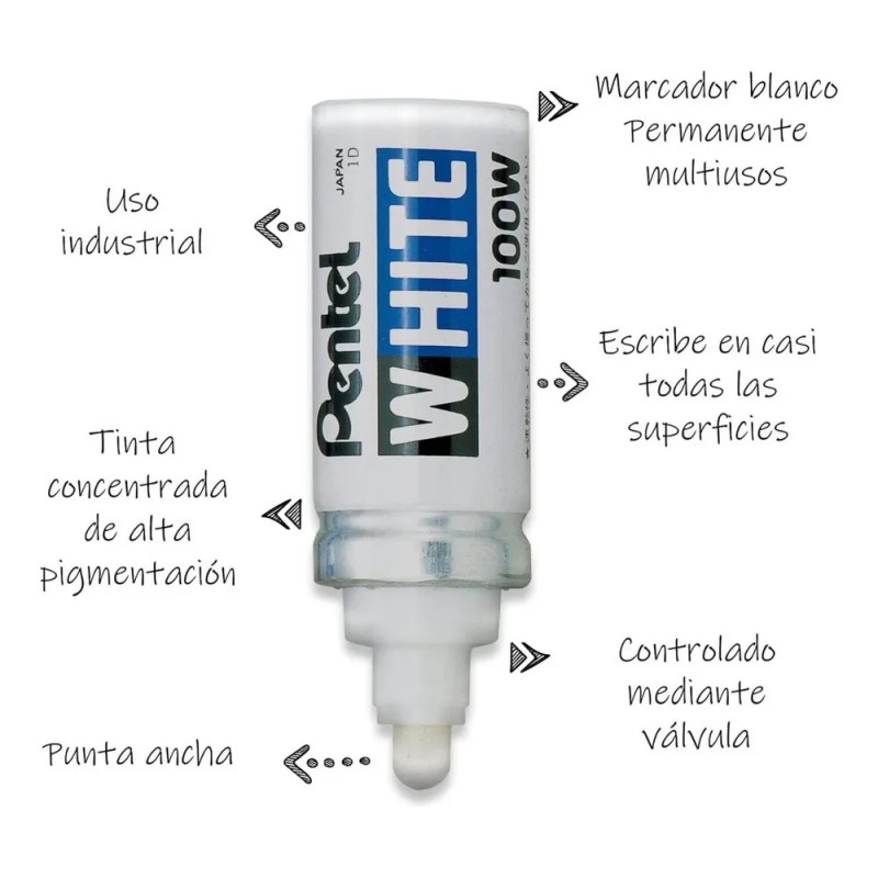 Marcador Permanente Pentel 100W de punta ancha blanco x unidad