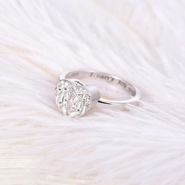 Fookduoduo Urn Ring for Ashes - 925 Sterling Silver Angel Wings Cremation Ring for Ashes Memorial Keepsake Locket Rings for Human(CZ Angel 5)