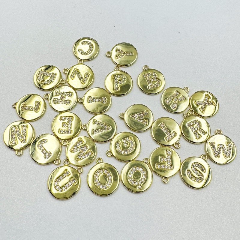ZeaLian 26Pcs Round Letter A-Z Zircon Alphabet 18K Gold Plated